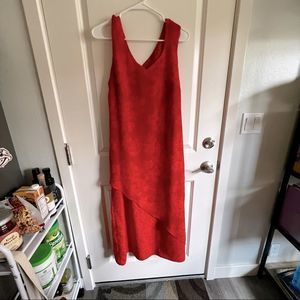 Red layered shift dress with patterns